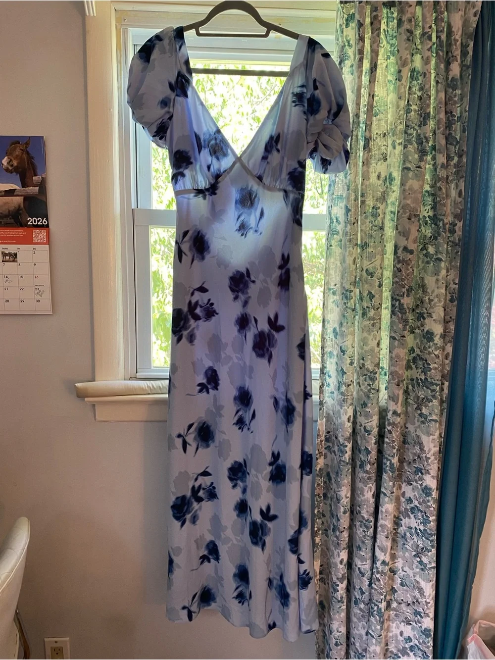 Abercrombie & Fitch blue Puff Sleeve Maxi Dress with floral print